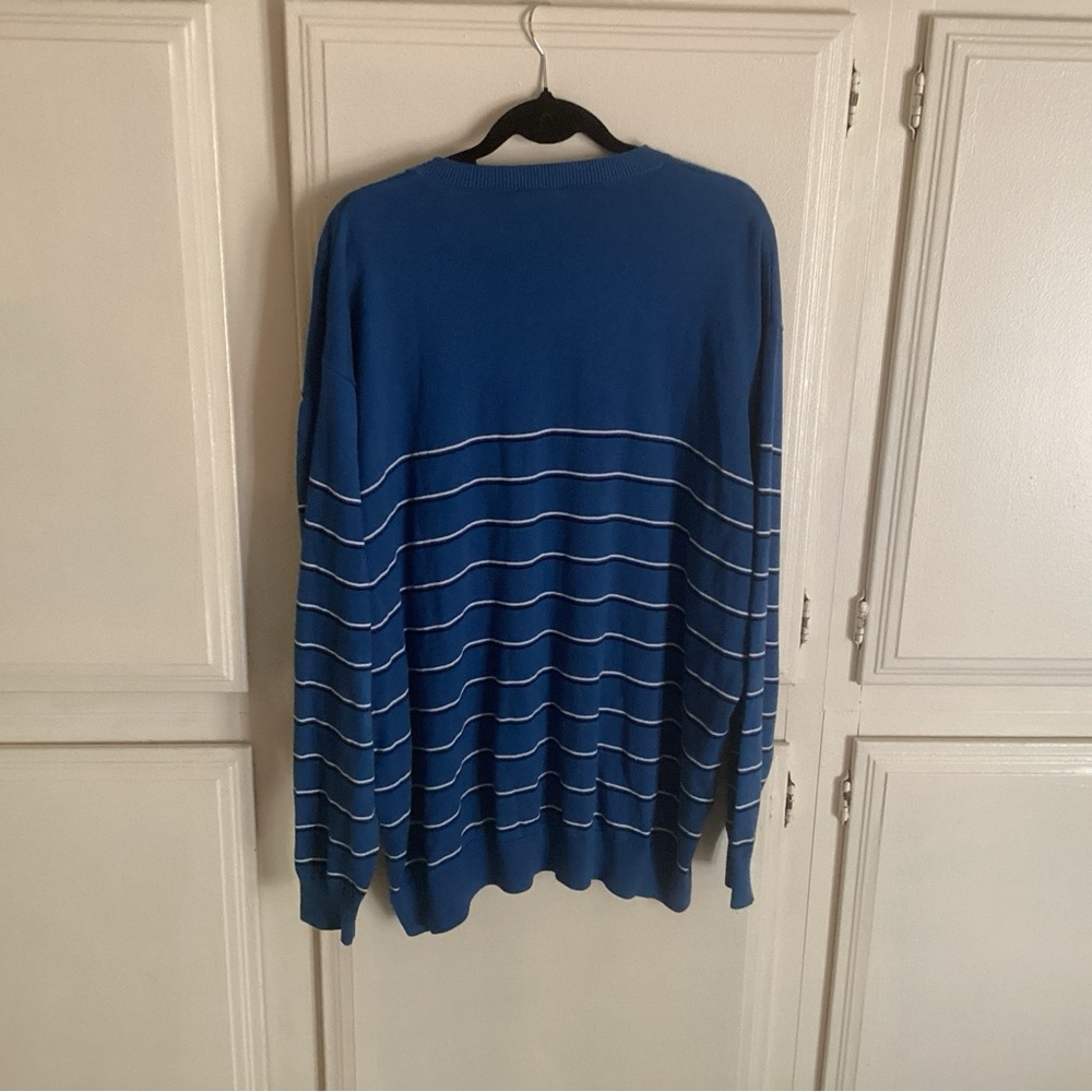 LACOSTE Knit Sweater Blue V-Neck Striped Alligator Logo Men's 4XL (Size 9) - Picture 3 of 6